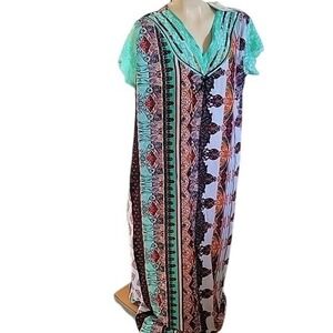 SUKAYANA NEW Maxi Dress Sheath Mumu Duster Grandmacore‎ Floral Mixed Media XL